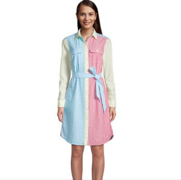Lands' End Dresses & Skirts - Lands' End Seersucker Colorblock Shirt Dress